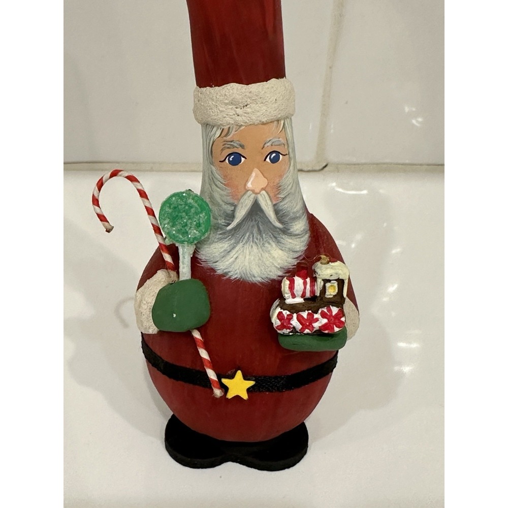 Primitive‎ Folk Art Hand Painted Mini Gourd Santa Presents Christmas Signed